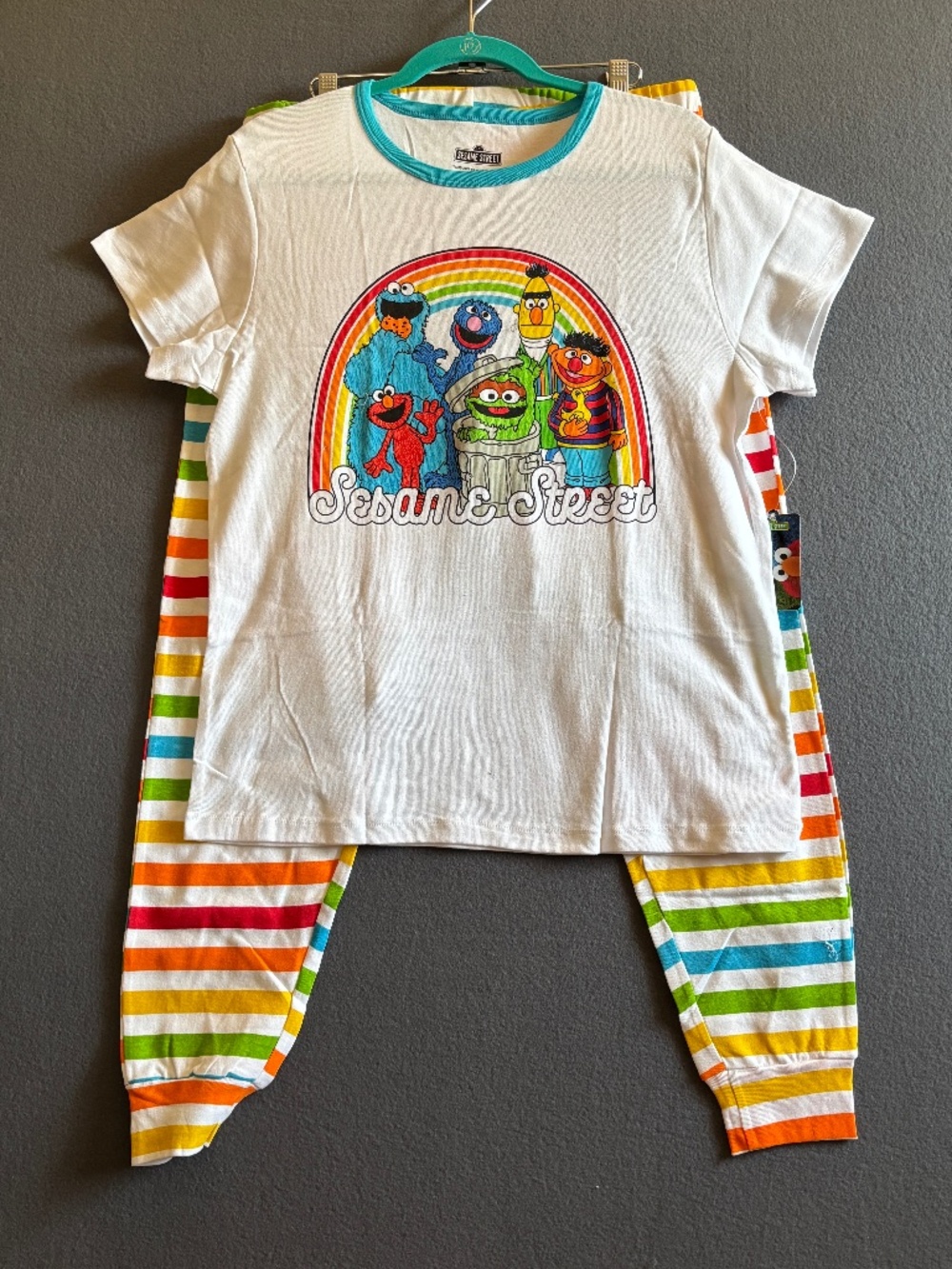 Sesame Street Vintage Character Rainbow 2 Piece Pajama Set Size XL